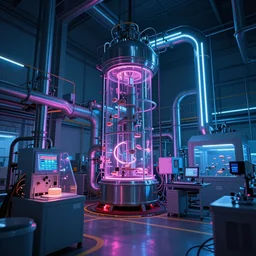dystopian neon fish factory