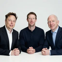 portrait of elon musk, mark zuckerberg, jeff bezos, in meeting together, very detailed, art contest winner on behance, trendy on deviant art, by by artgem