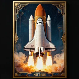 space shuttle taking off poster, art deco, dieselpunk, ultra detailed, high resolution
