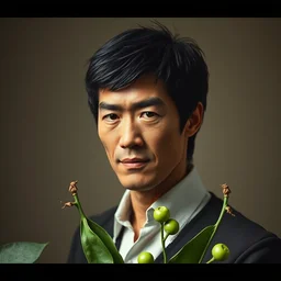 photorealistic highly detailed bruce lee merged with peas in a pod
