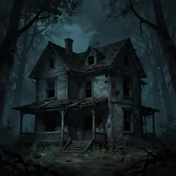 a digital painting of a haunted house, abandoned, dilapidated, at night, forest, trending on artstation, digital art