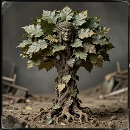 realistic armoured tree made of leaves, headdress, depth of field, dusty, old tintype, dramatic light, dystopian environment, intricate, highly detailed, artstation, sharp focus, artgerm, tomasz alen kopera, peter mohrbacher, donato giancola, boris vallejo