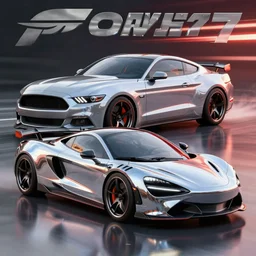 photo wallpaper mustang + mclaren sport car gran turismo 7 forza horizon need for speed fast and furious 5 unreal engine supercar hypercar game concept car octane render, 4 khd 2 0 2 2 3 d cgi rtx style chrome reflexion global illumination ray tracing hdr arstation pixar and disney unreal