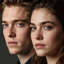 closeup headshot photo of the woman in her 30s who is the combination of Robert Pattinson and Daveigh Chase