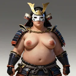 plump character portrait of masked rubenesque woman shugoki wearing samurai o - yoroi, mortal shell, scorn game, by geiger! and beksinski!, grim dark, rembrandt, ukiyo - e, cg society, tone mapping, global illumination,