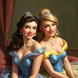 disney princesses by gil elvgren and olivia de berardinis and fritz willis, hyperrealism