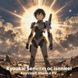 Girl mecha pilot from the original anime titled Kyoukai Senki by Makoto Shinkai, character design by Ilya Kuvshinov and Greg Rutkowski, Key Visual, PV, dramatic wide angle shot of the wasteland, teaser