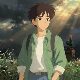 Kurt Cobain as an anime cartoon, ghibli style