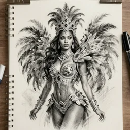 a sketch, ultra detailed, attractive, magic, beautiful woman, anitta in the carnival, surreal, in style of jean - michel basquiat, trending on artstation