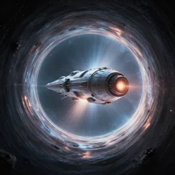 mothership inside a worm hole, lightspeed, artstation, volumetric light, high detail, reflections, perfect, concept art, hdr, 4 k