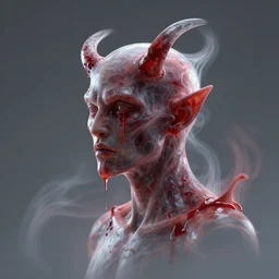 a centered uncut sideview portrait of a demon made of blood sweat and tears. tranclucent. dynamic. motionblur. houdini 3 d 8 k gigapixel render. substance designer. unreal engine. abstract demon face vanishing. inspired by andrei riabovitchev, tomasz alen kopera and rutkowski. rendered by janusz jurek - w 5 1 2