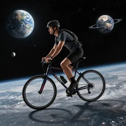 person riding a bicycle in space