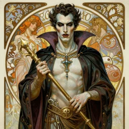 majestic immortal vampire lord porcelain skin man movie poster, art style by edmund leighton, tom bagshaw, alphonse mucha, exquisite digital art, haunting, masterpiece, organic painting, photorealistic, ornate and hyper detailed