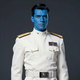 portrait of a man by greg rutkowski, blue skin, short black hair in military style, tall, star wars expanded, universe, he is about 5 0 years old, wearing white colored imperial admiral uniform, artstation hq