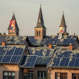 5 5 mm portrait photo of half the houses had darkened lamps. their solar cells were covered with a soot or carpet lichen, which no one had bothered to scrape free. for light, captured advertisement banners had been tied to steeples and cupolas, 8 0 s atmosphere. art by greg rutkowski. soft light. nikon d 8 5 0. intricate. lifelike. highly detailed 8 k.