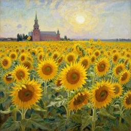 Horde of sunflowers in a revolutionary uprising against Kreml, oil painting by Rembrandt