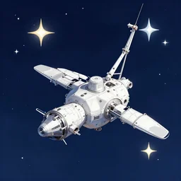 a space probe with many stars in the background. concept art by petros afshar and victor mosquera, kurzgesagt style. colourful 2 d cartoon, matte background, luminescent, space art, cosmic horror. behance contest winner.