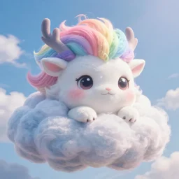 cutest huge fantasy cloud animal, with sprouting rainbow hair, hd, japanese anime artist drawn, dlsr, dream animal cute eyes, trending on artstation, cotton candy, octane render, cinematic