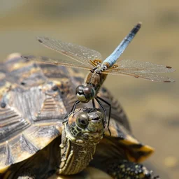 photo of dragonfly on the head of a tortoise, 5 0 mm, beautiful photo