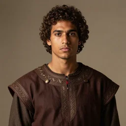 a portrait of a young brown skinned and brown haired ancient nobleman
