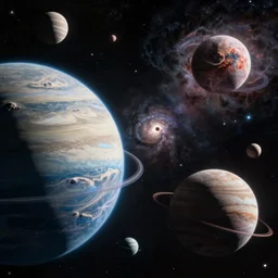 serene planets comets meteors and exploding nebula in location by pierre mion, jerry eisenberg ito jakuchu, mario sanchez nevado, featured on behance, featured on artstation, cgsociety, cinematic, deep space, dimensions
