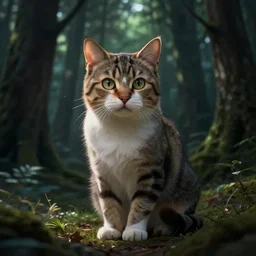 a cat in a dark forest, highly detailed, digital art, trending on artstation, backlighting, by kawacy, by ken sugimori, fan art
