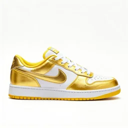 yellow gold and white sneaker concept with vibrant colors, photo studio, Amazon product shot, 4K HD, crisp white background, side on shot