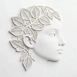 a woman's face in profile, made of intricate decorative lace leaves, in the style of banknote illustration