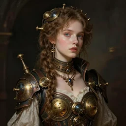 beautiful digital oil steampunk style  girl in the style of Arthur Hughes