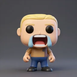 single crazy plastic toy Pop Figure characterdesign product, C4d, by pixar, screaming with drooling mouth open happy, in a Studio hollow