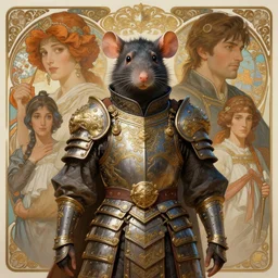 symmetry!! portrait of a rat warrior wearing detailed ornate armor, intricate, elegant, highly detailed, my rendition, digital painting, behance, concept art, smooth, sharp focus, illustration, art by artgerm and greg rutkowski and alphonse mucha and huang guangjian and gil elvgren and sachin teng