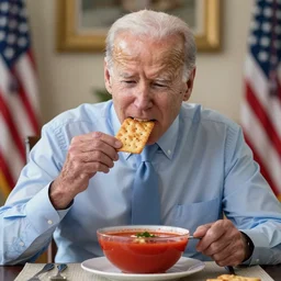 joe biden eating a saltine cracker and tomato soup