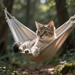 extremely slow motion, hyperrealistic, hammock kitten