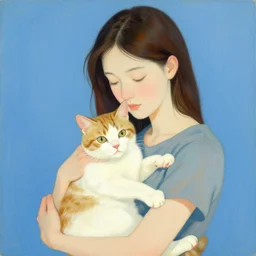 a woman holding a cat, cover by artgerm