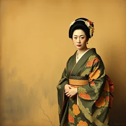 monet and his wife kamei ， madame monet in a japanese kimono ， by monet