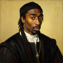 A Renaissance portrait painting of Tupac Shakur