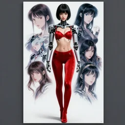 girl wearing robotic suit, in red velvet stockings, red bra, high shoes, full length, very anime, fine - face, audrey plaza, realistic shaded perfect face, fine details. anime. realistic shaded lighting poster by ilya kuvshinov katsuhiro otomo ghost - in - the - shell, magali villeneuve, artgerm, jeremy lipkin and michael