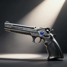 gun with a blue crown logo