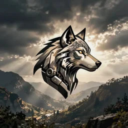 realistic mythical artistic robotic wolf logo