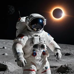 end of astronauts journey on a moon, with a solar eclipse in the background, dystopian, highly detailed, dramatic, digital 4 k