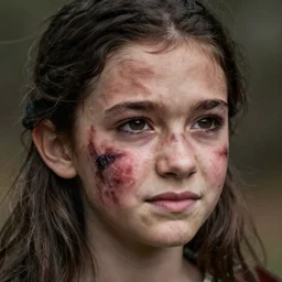 sixteen year old, pretty medieval girl with a large, ugly dark stain covering half her face, unhappy expression, photography, award - winning, close up, shallow depth of field, highly detailed, dark hair, realistic, looking off camera