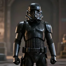a black armored stormtrooper, 8 k, cinematic lighting, shallow depth of field, raytracing,