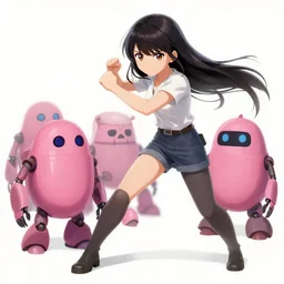 a woman named yoshimi battles the pink robots, illustrated, detailed, 4 k