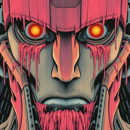 risograph grainy painting of gigantic huge evangelion face with a lot of details - like mech covered ooze, by moebius and dirk dzimirsky, close - up wide portrait