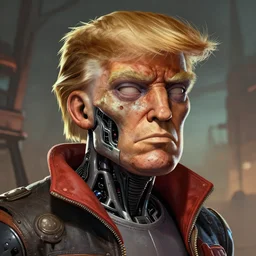 asthetics! pretty! cell shaded  scary head portrait of cyborg donald trump as Borderlands 3 concept art, llustration, postapocalyptic grunge, concept art by  Eric Barnett, highly detailed, sharp focus,alien,Trending on Artstation, HQ, deviantart, art by Eric Barnett