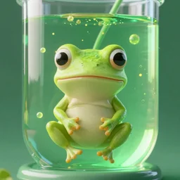 a hybrid human frog fetus growing in a giant green bubbling test tube, octane render, caustics, 4 k, trending on artstation, cute, realistic, vibrant
