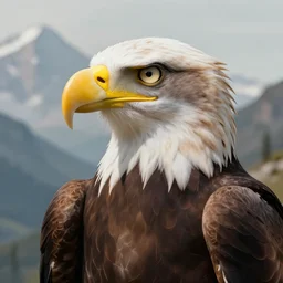 portrait of a griffin, yellow beak, eagle head, in the mountains, art by artgerm