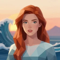tsunami geometric princess portrait, auburn beauty, artgerm, wlop, sunrise, petros afshar, liam brazier, artstation