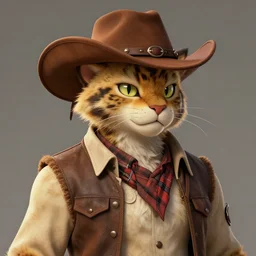 character portrait feature of the anthro male anthropomorphic jungle cat fursona wearing cowboy outfit wild west desperado, character design stylized by charlie bowater, ross tran, artgerm, makoto shinkai, detailed, soft lighting, rendered in octane