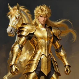 portrait of Pegasus Seiya wearing intrincate golden armor by Frank Frazetta